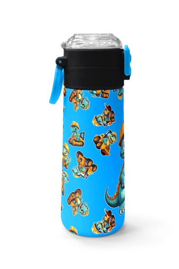 Coral High Kids Mavi Dinozor Desenli Pipetli ve Direkt İçim Çelik Termos 500 ml 31799 - 2