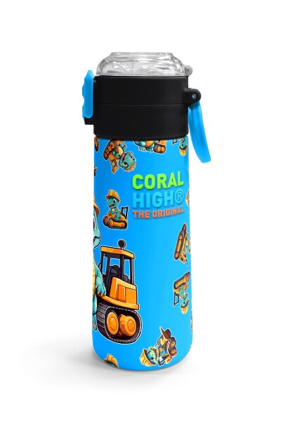Coral High Kids Mavi Dinozor Desenli Pipetli ve Direkt İçim Çelik Termos 500 ml 31799 - 3