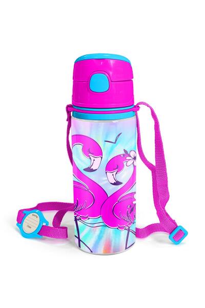 Coral High Kids Mavi Flamingo Desenli Pipetli Alüminyum Matara 600 ml 11947 - 1