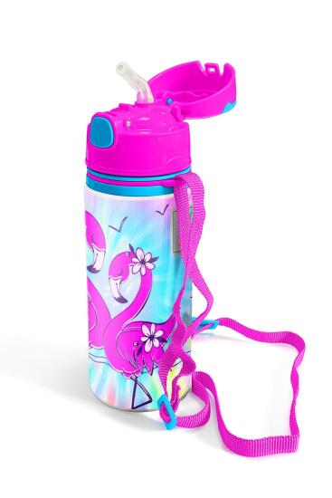 Coral High Kids Mavi Flamingo Desenli Pipetli Alüminyum Matara 600 ml 11947 - 2