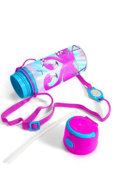 Coral High Kids Mavi Flamingo Desenli Pipetli Alüminyum Matara 600 ml 11947 - 5