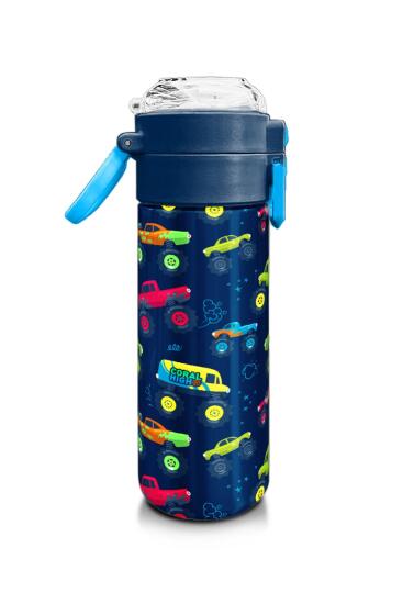Coral High Kids Mavi Lacivert Truck Desenli Pipetli ve Direkt İçim Çelik Termos 500 ml 31979 - 2