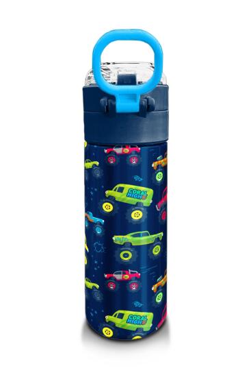 Coral High Kids Mavi Lacivert Truck Desenli Pipetli ve Direkt İçim Çelik Termos 500 ml 31979 - 3