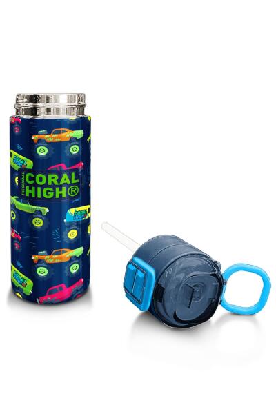 Coral High Kids Mavi Lacivert Truck Desenli Pipetli ve Direkt İçim Çelik Termos 500 ml 31979 - 4