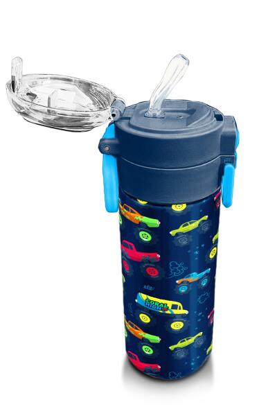 Coral High Kids Mavi Lacivert Truck Desenli Pipetli ve Direkt İçim Çelik Termos 500 ml 31979 - 5