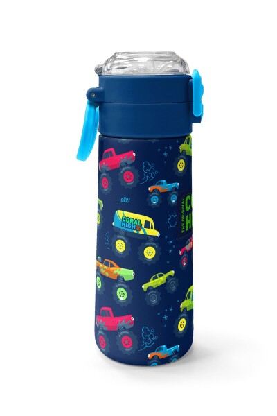 Coral High Kids Mavi Lacivert Truck Desenli Pipetli ve Direkt İçim Çelik Termos 500 ml 31979 - 2