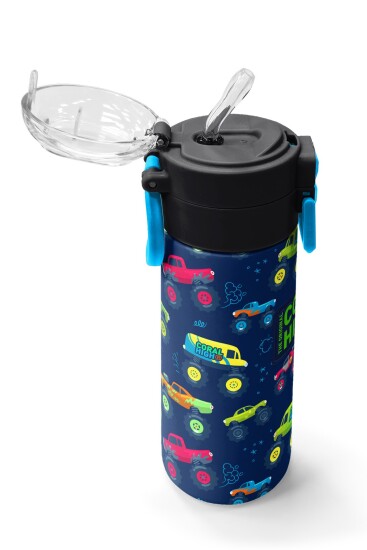Coral High Kids Mavi Lacivert Truck Desenli Pipetli ve Direkt İçim Çelik Termos 500 ml 31979 - 5