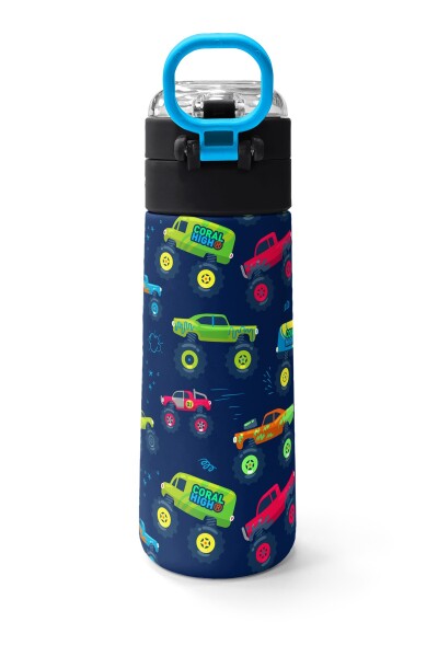 Coral High Kids Mavi Lacivert Truck Desenli Pipetli ve Direkt İçim Çelik Termos 500 ml 31979 - 4