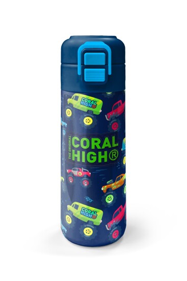 Coral High Kids Mavi Lacivert Truck Desenli Pipetli ve Direkt İçim Çelik Termos 500 ml 31979 - 4