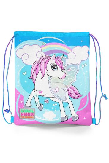 Coral High Kids Mavi Neon Pembe Unicorn Desenli İpli Büzgülü Sırt Çantası 22467 