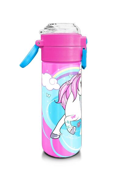 Coral High Kids Mavi Neon Pembe Unicorn Desenli Pipetli ve Direkt İçim Çelik Termos 500 ml 31925 - 2
