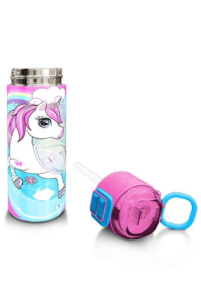 Coral High Kids Mavi Neon Pembe Unicorn Desenli Pipetli ve Direkt İçim Çelik Termos 500 ml 31925 - 4