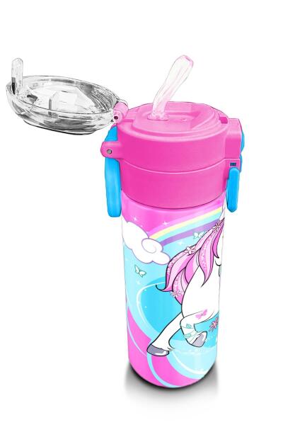 Coral High Kids Mavi Neon Pembe Unicorn Desenli Pipetli ve Direkt İçim Çelik Termos 500 ml 31925 - 5