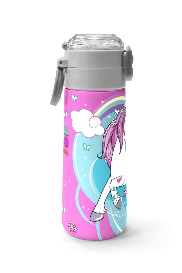 Coral High Kids Mavi Neon Pembe Unicorn Desenli Pipetli ve Direkt İçim Çelik Termos 500 ml 31925 - 2