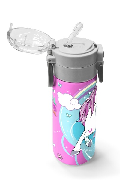 Coral High Kids Mavi Neon Pembe Unicorn Desenli Pipetli ve Direkt İçim Çelik Termos 500 ml 31925 - 5