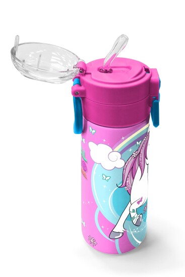 Coral High Kids Mavi Neon Pembe Unicorn Desenli Pipetli ve Direkt İçim Çelik Termos 500 ml 31925 - 5