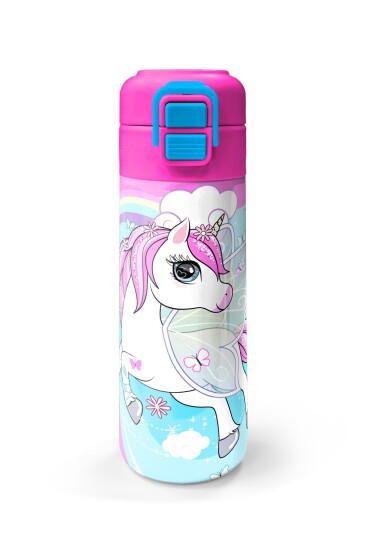 Coral High Kids Mavi Neon Pembe Unicorn Desenli Pipetli ve Direkt İçim Çelik Termos 500 ml 31925 - 4