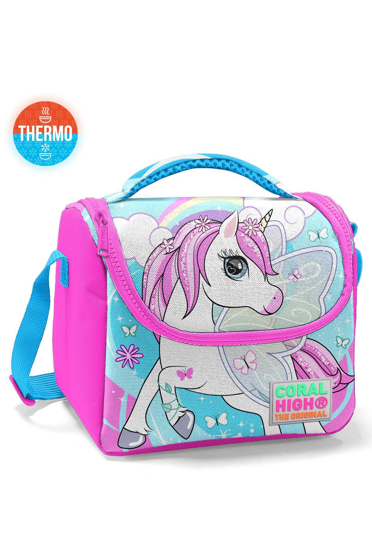 Coral High Kids Mavi Neon Pembe Unicorn Desenli Thermo Beslenme Çantası 11711