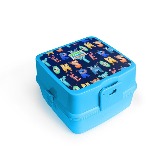 Coral High Kids Mavi Neon Sarı Monster Desenli Dört Bölmeli Çatal ve Kaşıklı Beslenme Kabı 32995 
