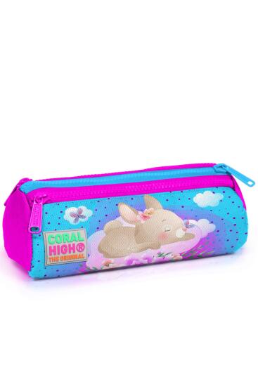 Coral High Kids Mavi Pembe Tavşan Desenli Üç Bölmeli Kalem Çantası 22036 - Coral High KIDS