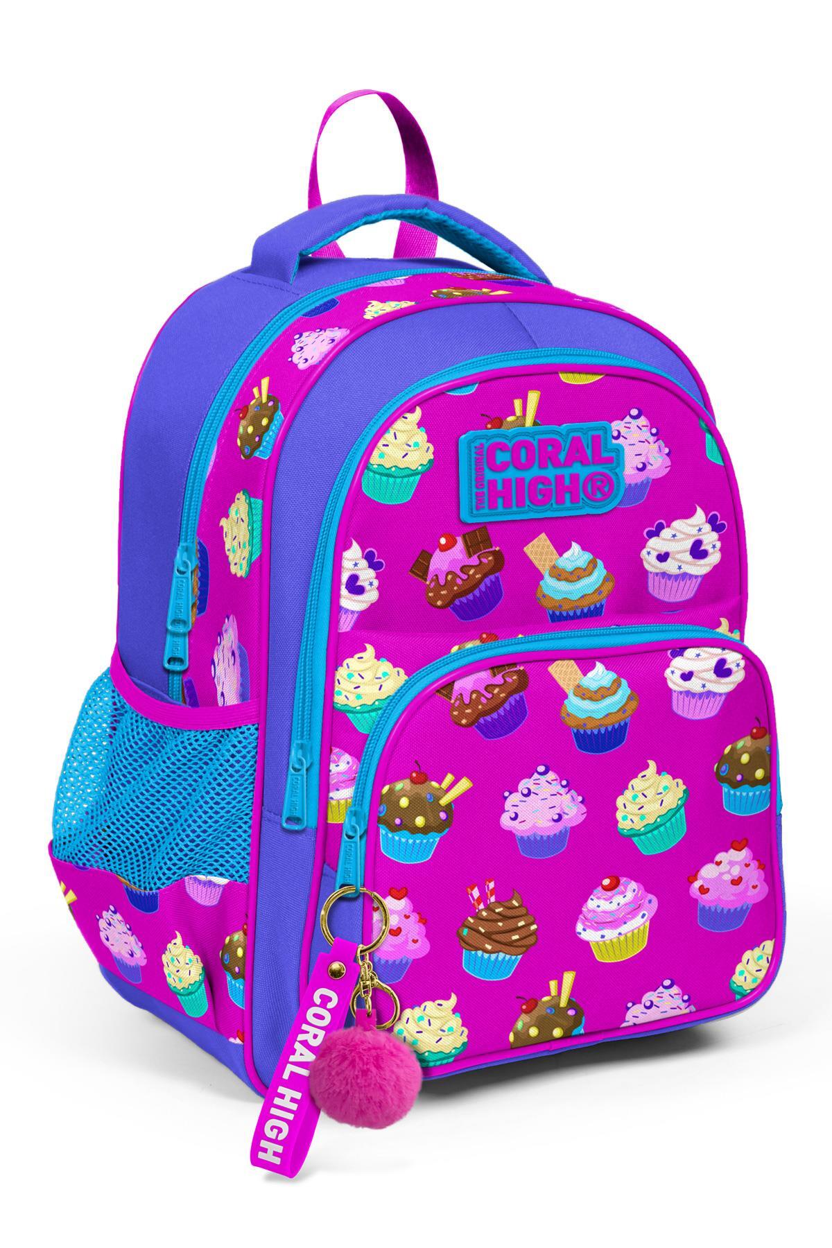 Coral High Kids Lavanta Pembe Cupcake Desenli Üç Bölmeli Okul Sırt Çantası 23495
