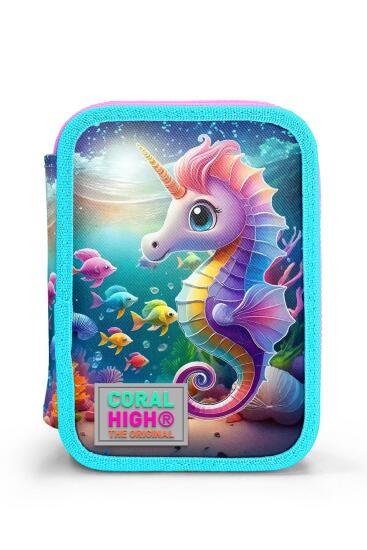 Coral High Kids Mavi Su Yeşili Denizatı Desenli Çift Katlı Kalem Çanta 11144 - 10