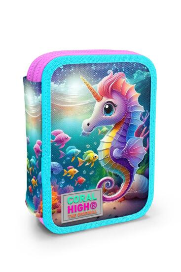 Coral High Kids Mavi Su Yeşili Denizatı Desenli Çift Katlı Kalem Çanta 11144 - Coral High KIDS