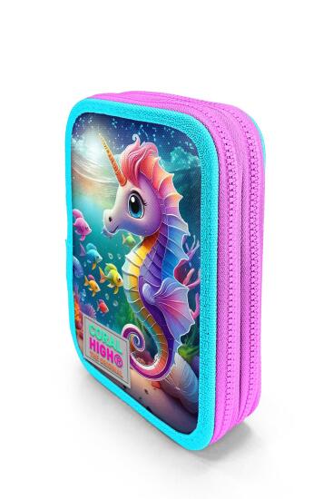 Coral High Kids Mavi Su Yeşili Denizatı Desenli Çift Katlı Kalem Çanta 11144 - 2