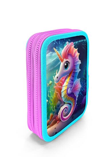 Coral High Kids Mavi Su Yeşili Denizatı Desenli Çift Katlı Kalem Çanta 11144 - 3