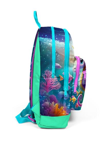 Coral High Kids Mavi Su Yeşili Denizatı Desenli Dört Bölmeli Okul Sırt Çantası 23772 - 4