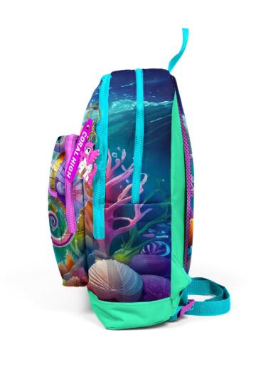 Coral High Kids Mavi Su Yeşili Denizatı Desenli Dört Bölmeli Okul Sırt Çantası 23772 - 7