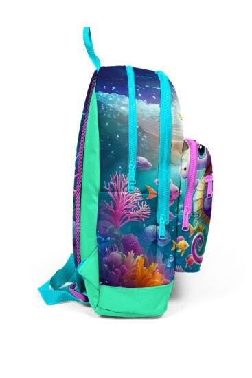 Coral High Kids Mavi Su Yeşili Denizatı Desenli Dört Bölmeli Okul Sırt Çantası 23772 - 4