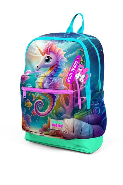 Coral High Kids Mavi Su Yeşili Denizatı Desenli Dört Bölmeli Okul Sırt Çantası 23772 - 6