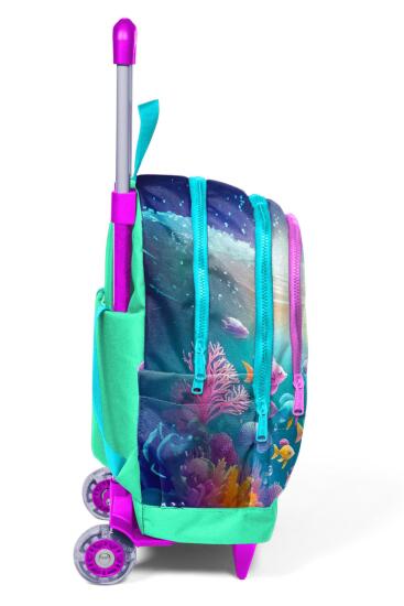 Coral High Kids Mavi Su Yeşili Denizatı Desenli Üç Bölmeli Çekçekli Okul Sırt Çantası 23972 - 7