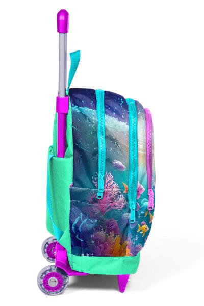 Coral High Kids Mavi Su Yeşili Denizatı Desenli Üç Bölmeli Çekçekli Okul Sırt Çantası 23972 - 7