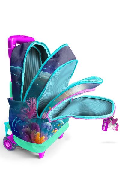 Coral High Kids Mavi Su Yeşili Denizatı Desenli Üç Bölmeli Çekçekli Okul Sırt Çantası 23972 - 3