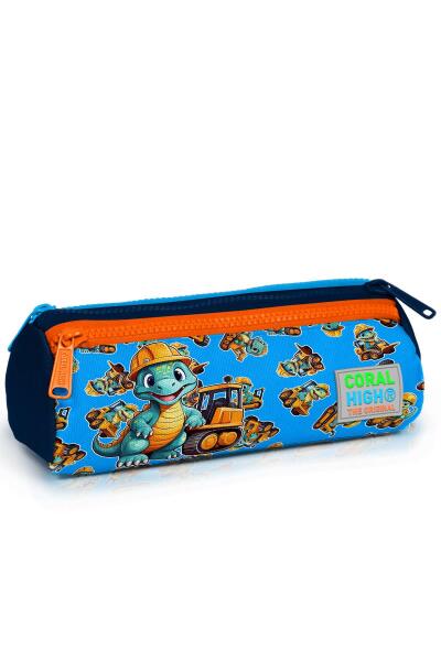 Coral High Kids Mavi Turuncu Dinozor Desenli Üç Bölmeli Kalem Çantası 22149 - 1