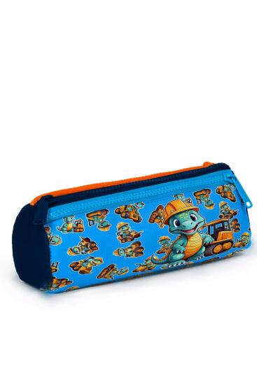 Coral High Kids Mavi Turuncu Dinozor Desenli Üç Bölmeli Kalem Çantası 22149 - 3