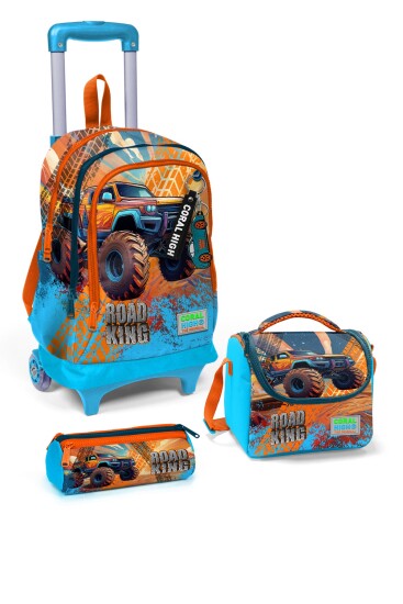 Coral High Kids Mavi Turuncu High Wheels Truck Desenli 3’lü Okul Çanta Seti SET0123978 - Coral High