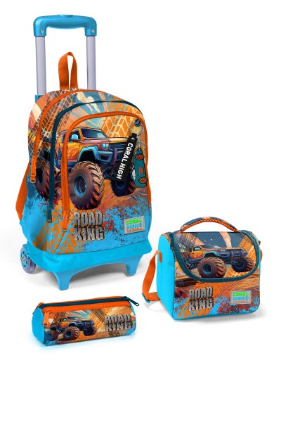 Coral High Kids Mavi Turuncu High Wheels Truck Desenli 3’lü Okul Çanta Seti SET0123978 - 1