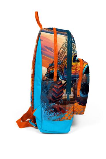 Coral High Kids Mavi Turuncu High Wheels Truck Desenli Dört Bölmeli Okul Sırt Çantası 23778 - 4