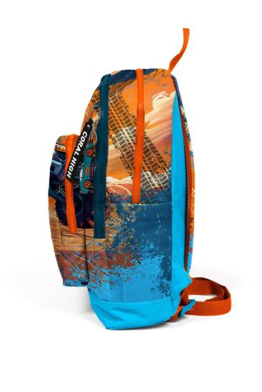 Coral High Kids Mavi Turuncu High Wheels Truck Desenli Dört Bölmeli Okul Sırt Çantası 23778 - 7