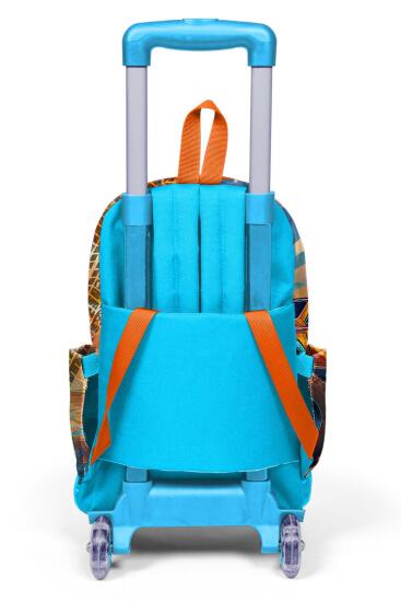 Coral High Kids Mavi Turuncu High Wheels Truck Desenli Üç Bölmeli Çekçekli Okul Sırt Çantası 23978 - 2