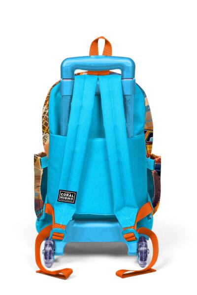 Coral High Kids Mavi Turuncu High Wheels Truck Desenli Üç Bölmeli Çekçekli Okul Sırt Çantası 23978 - 4