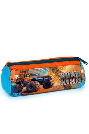 Coral High Kids Mavi Turuncu High Wheels Truck Desenli Üç Bölmeli Kalem Çantası 22094 - Coral High KIDS