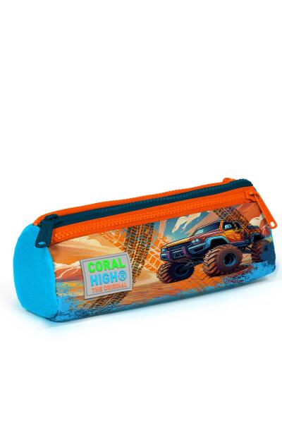 Coral High Kids Mavi Turuncu High Wheels Truck Desenli Üç Bölmeli Kalem Çantası 22094 - 3