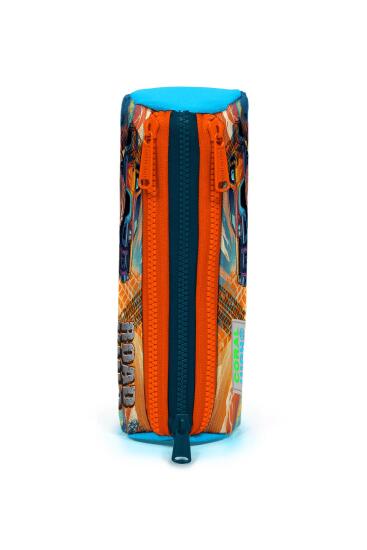 Coral High Kids Mavi Turuncu High Wheels Truck Desenli Üç Bölmeli Kalem Çantası 22094 - 2