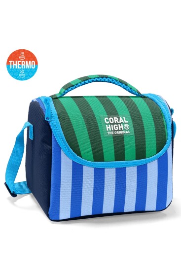 Coral High Kids Mavi Yeşil Çizgi Desenli 3 lü Okul Sırt Çanta Seti SET0133211 - 3