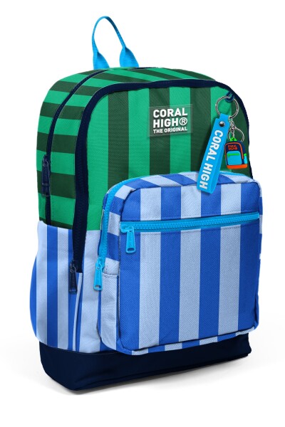 Coral High Kids Mavi Yeşil Çizgi Desenli Okul Sırt Çantası 33211 - 1