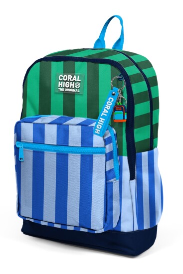 Coral High Kids Mavi Yeşil Çizgi Desenli Okul Sırt Çantası 33211 - 6